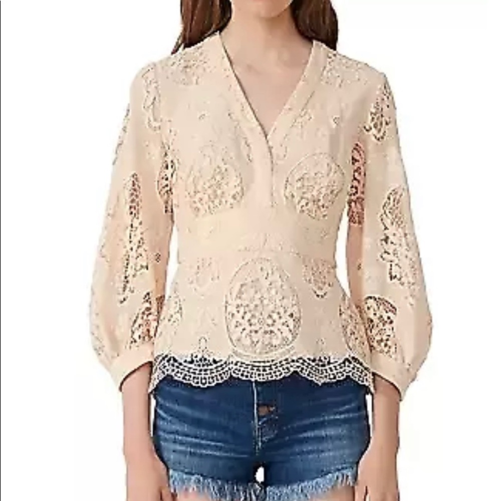 Maje NUDE Women's Lalou V- Neck Hollow Hook Flower Fitted Top, T2